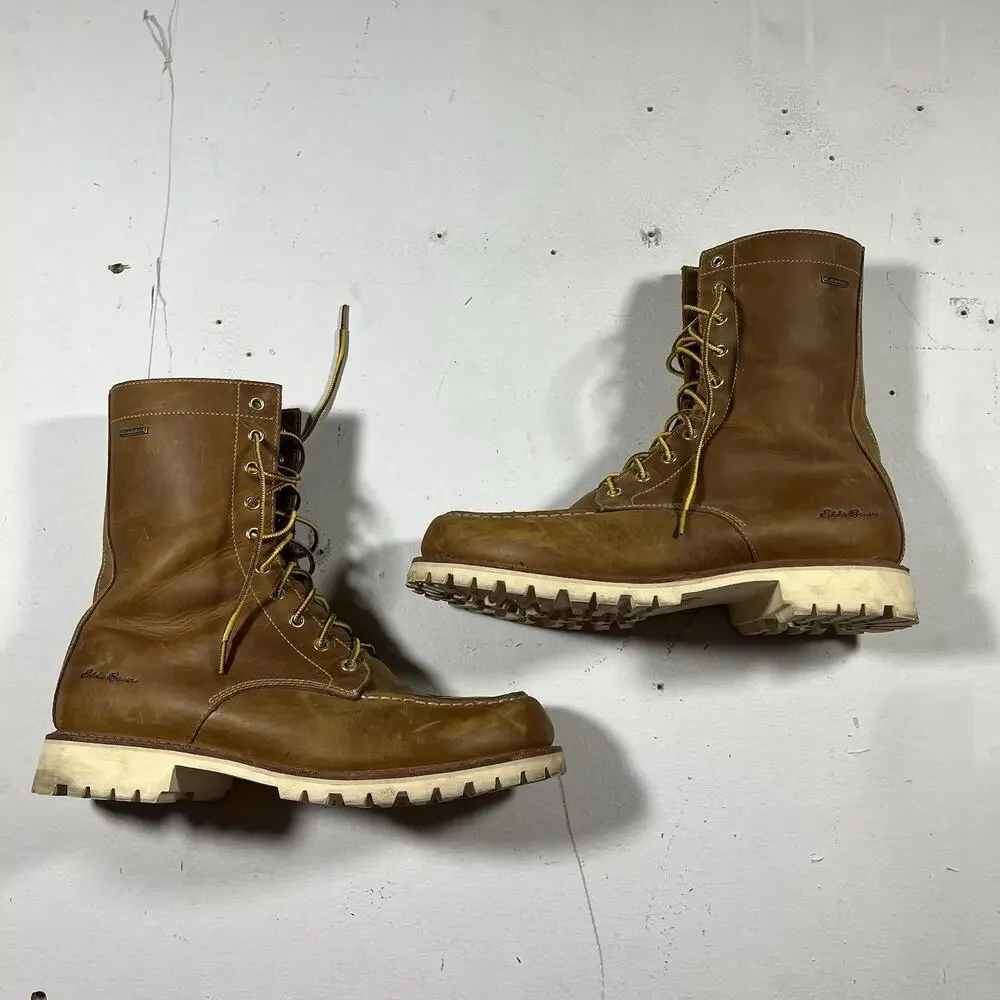 Eddie Bauer K-Series Moc Toe Leather Work Boots Mens 13 Brown Lug Sole
